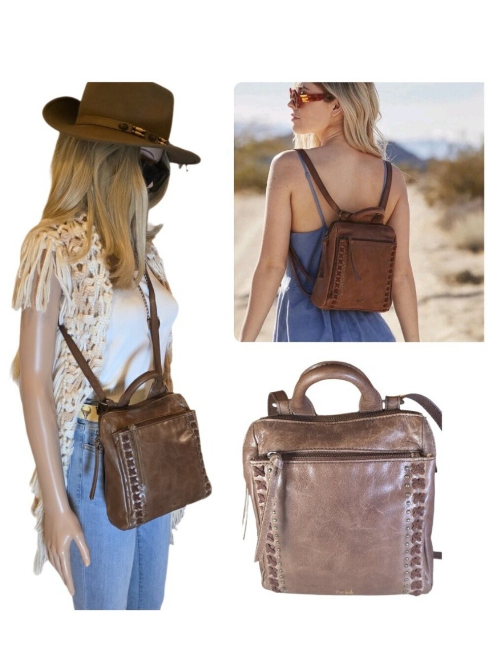 The Sak Loyola Leather Mini Convertible Backpack Crossbody Bag Brown EUC